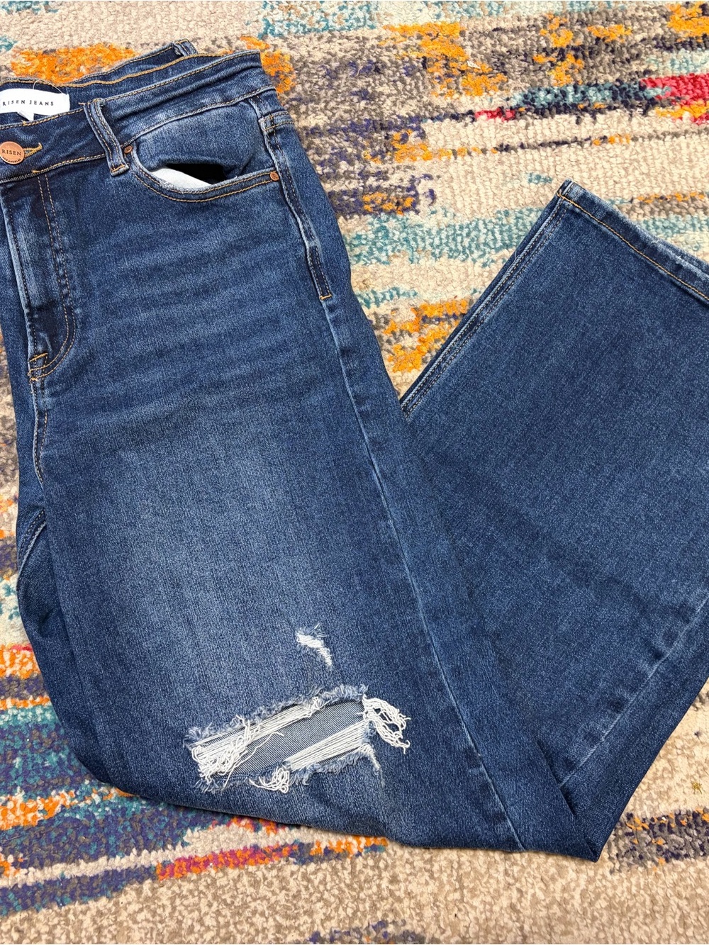 NWT Risen Women’s Dark Blue Distressed High-Rise Jeans